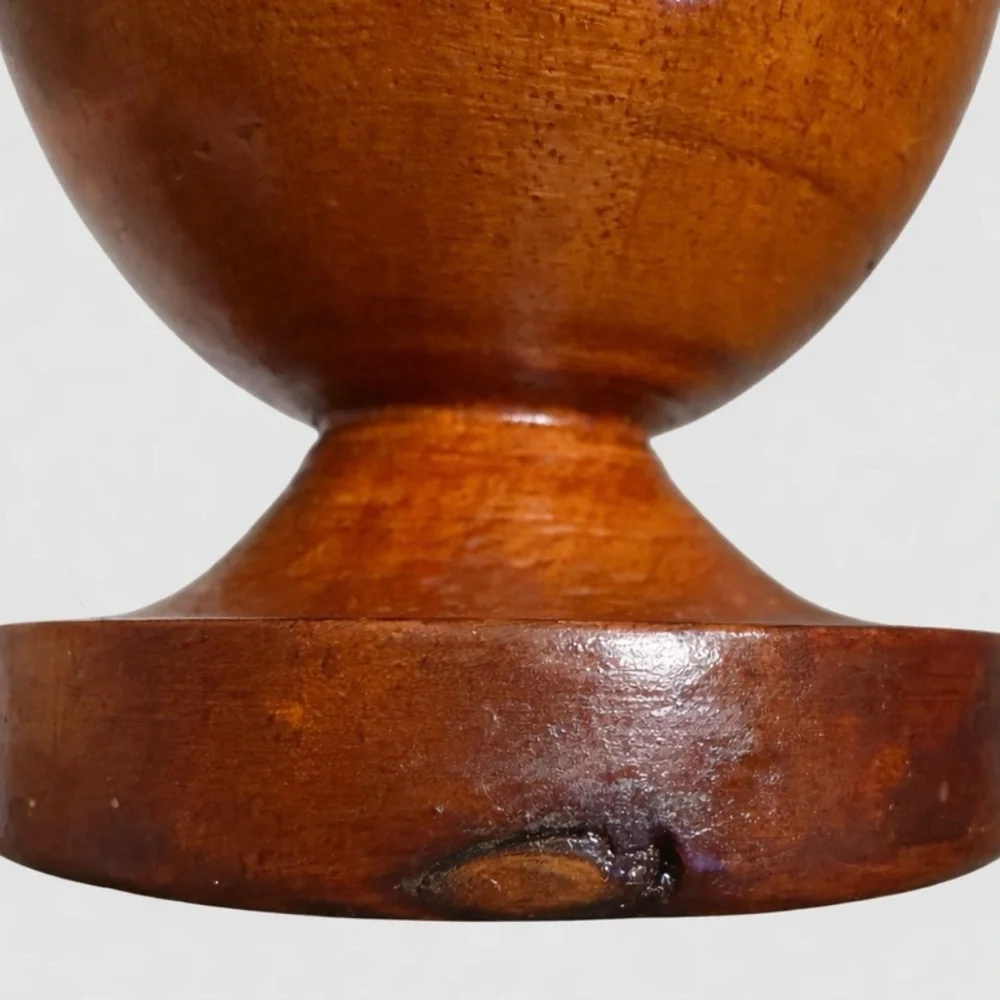 Vintage 1970s Hand-Turned Wood Bud Vase - Boho Floral Hand-Carved - 9”